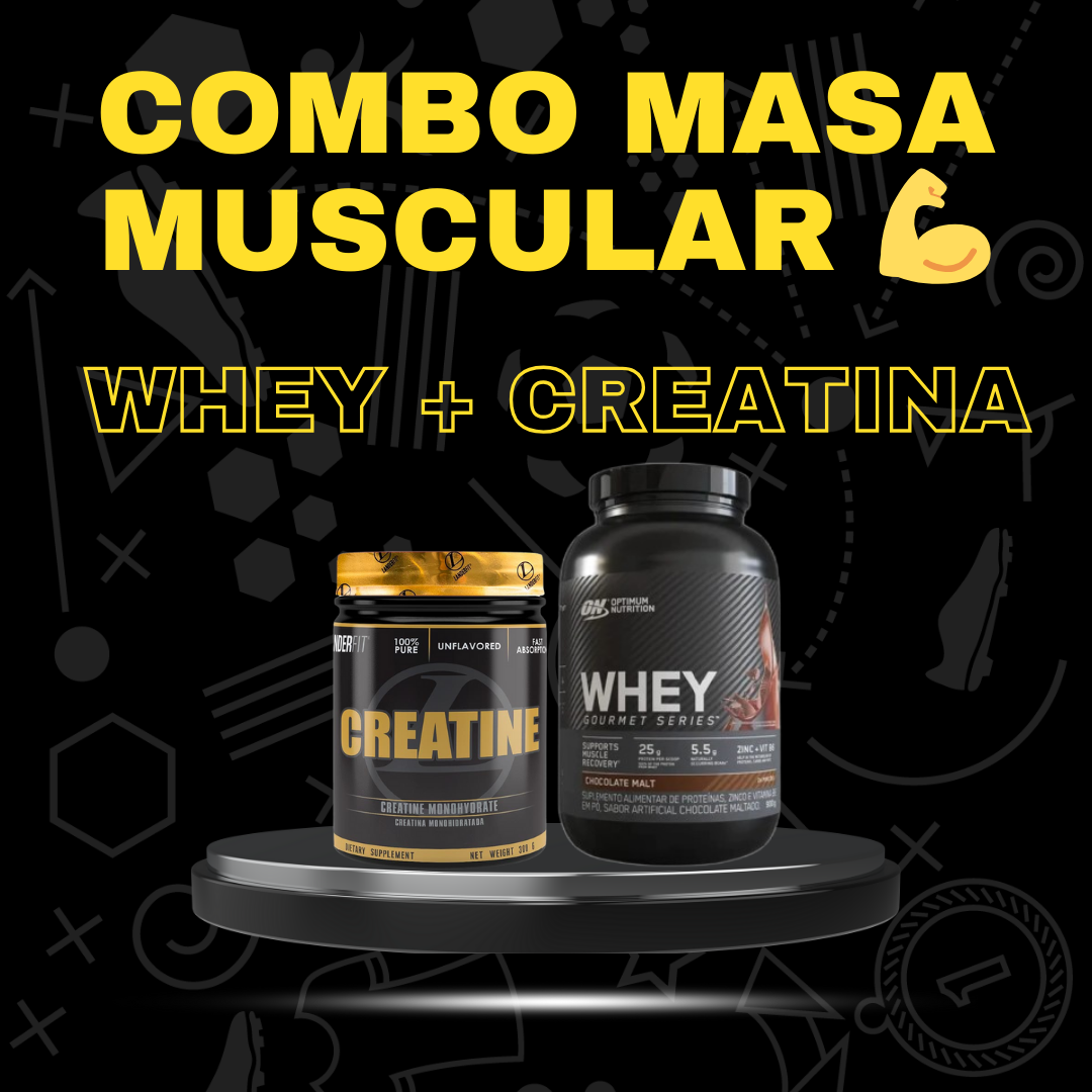 COMBO- MASA MUSCULAR 💪 Optimum Nutrition Whey Gourmet (Chocolate Malt) + LanderFit Creatina